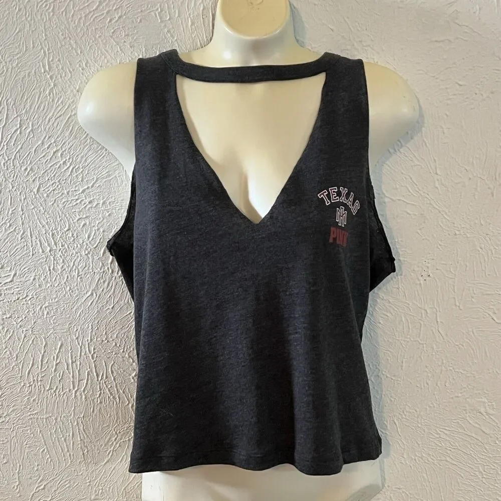 PINK Victoria's Secret 5th & Ocean Texas A&M Univ. Aggies Gray Cutout Tank Top S